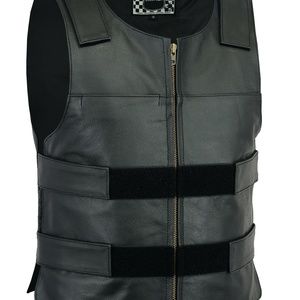 Men Bullet Proof style Leather Motorcycle Vest